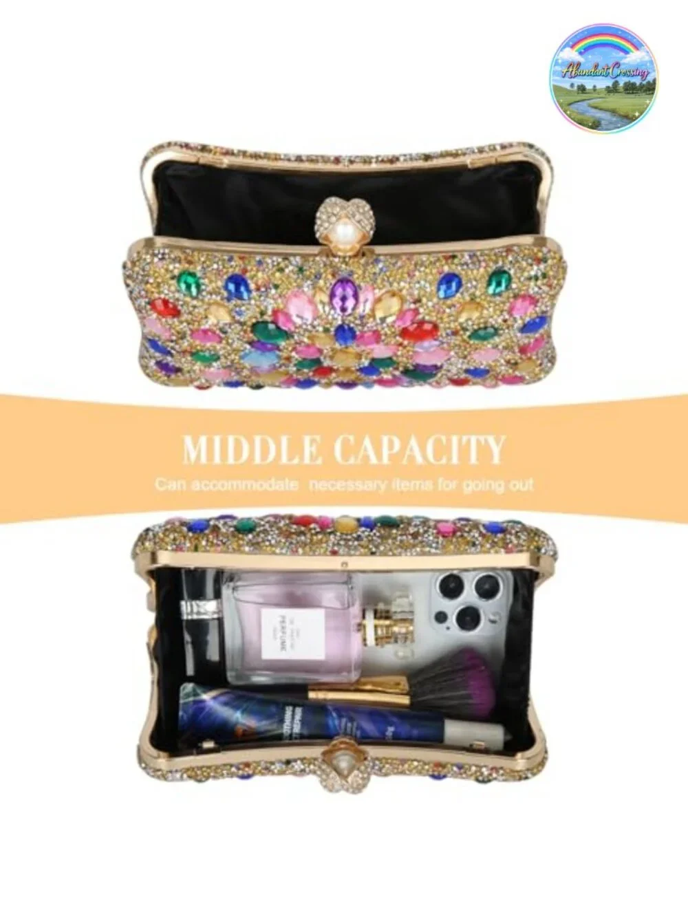 Sparkling Rhinestone Evening Bag Clutch Purse, Detachable Chains, Luxury Handbag